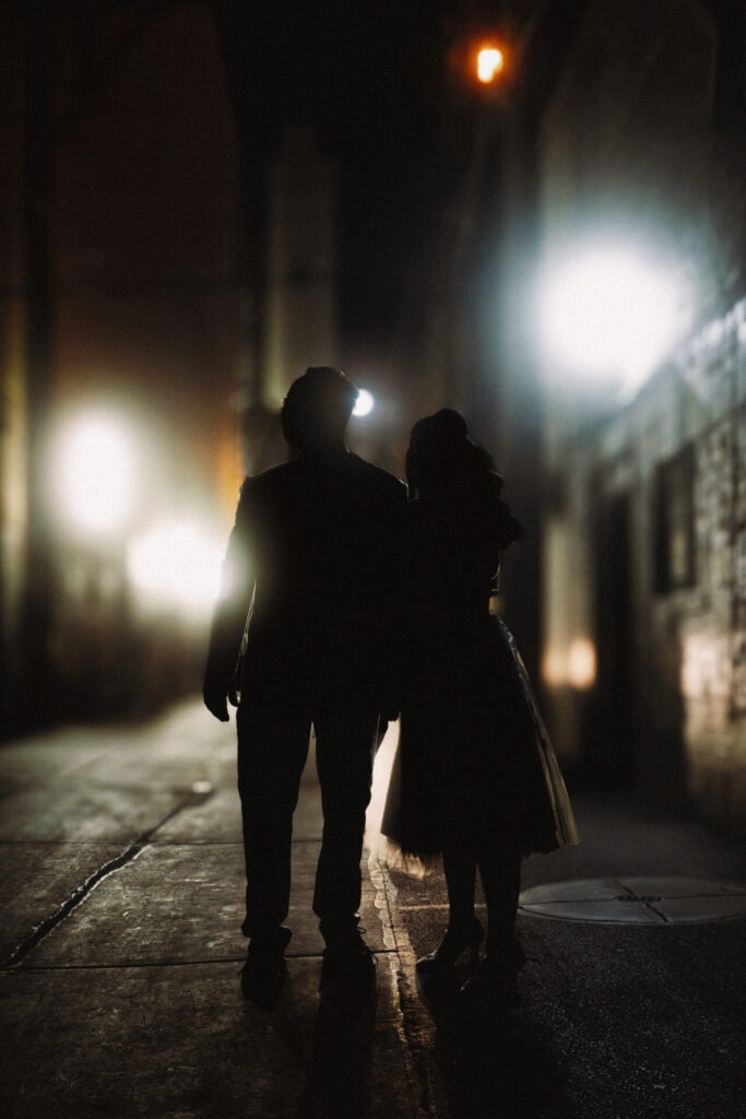 Romantic Silhouette of Couple in Vegas at Night
