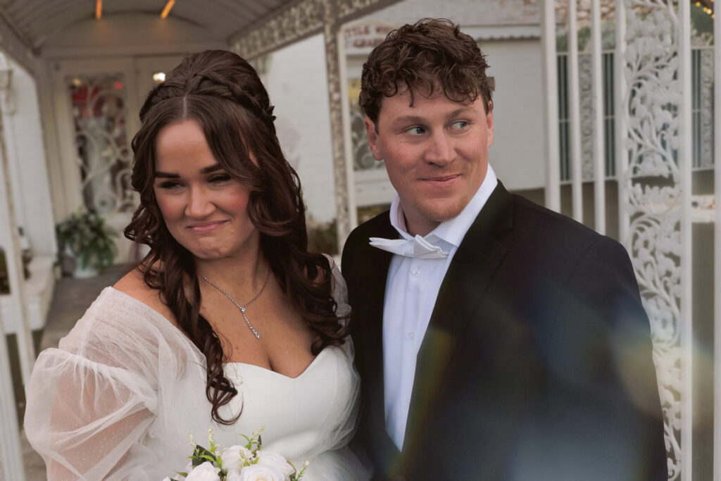 Bride and Groom in Warm Golden Vegas Chapel Light