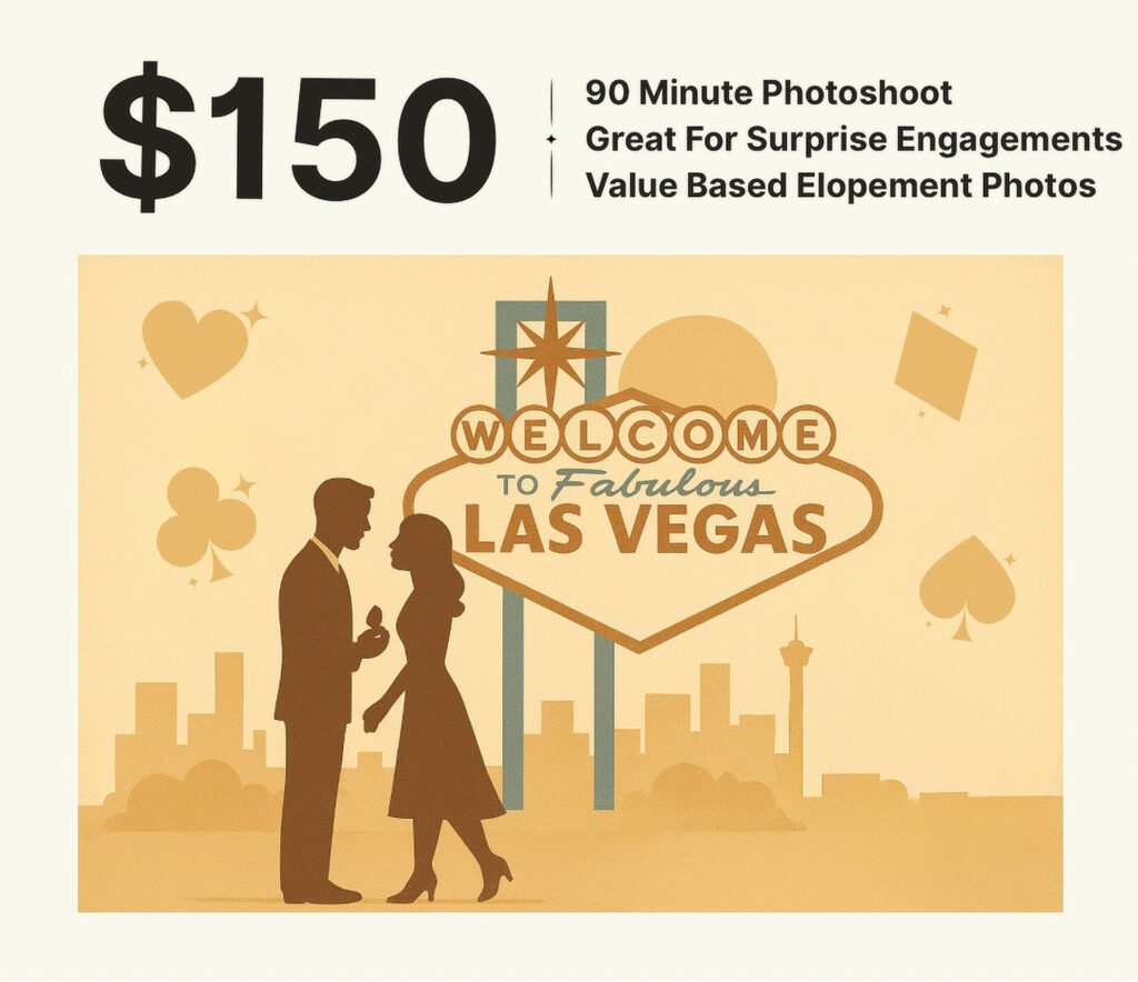 $150 for a 90 minute photoshoot. Great for Surprise Engagements. Value based elopement photos.