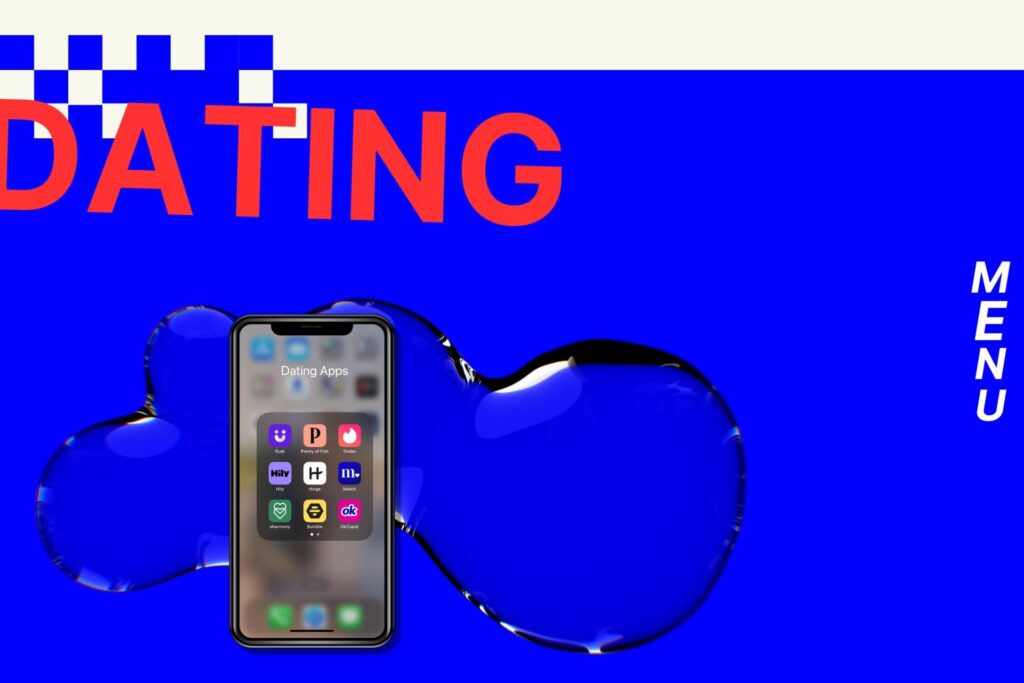Blue background with the word DATING in red letters